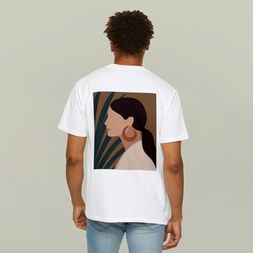 Boho Woman Profile Portrait Tropical Leaf Background – T-Shirts