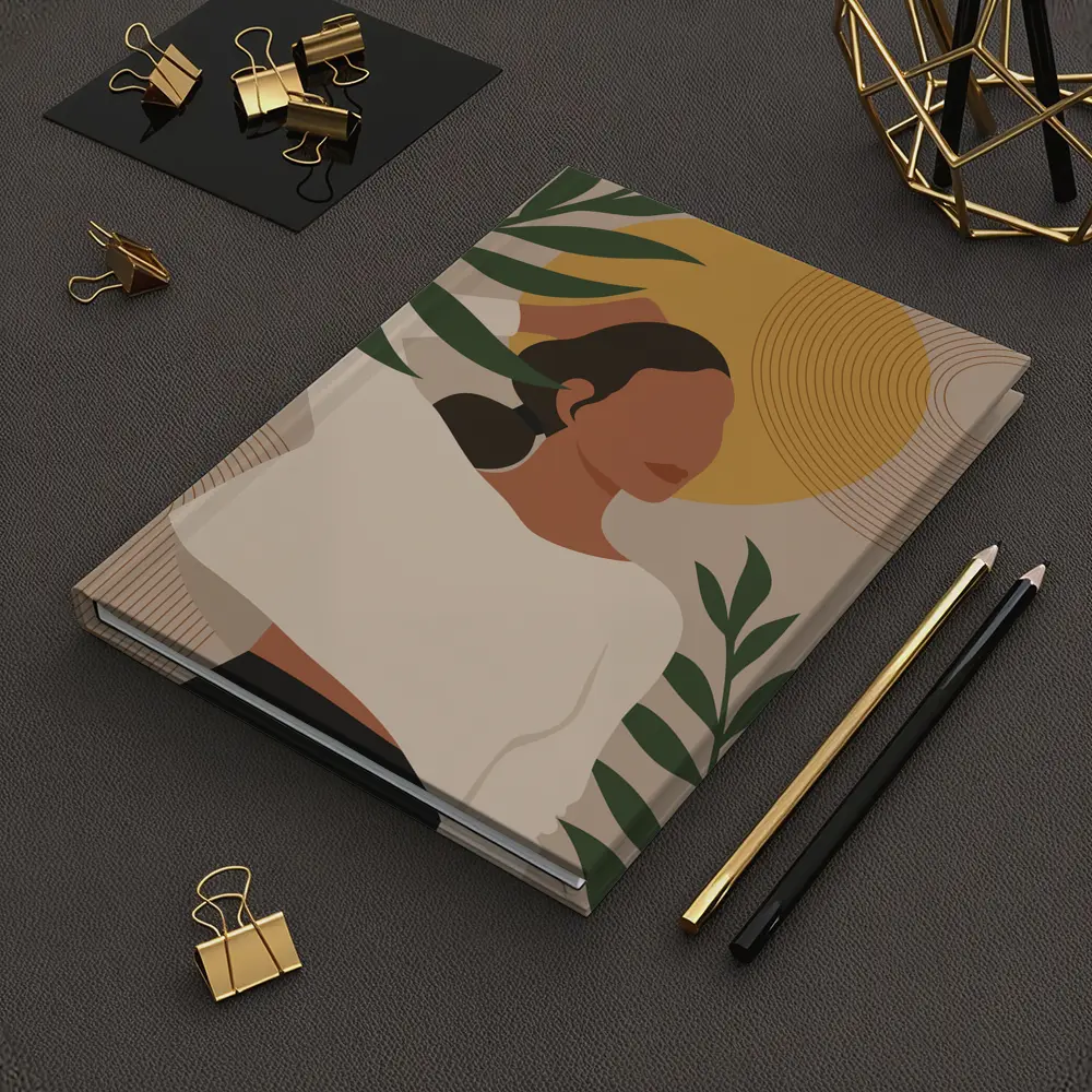 Boho Woman with Tropical Leaves Gold Sun – Notebooks