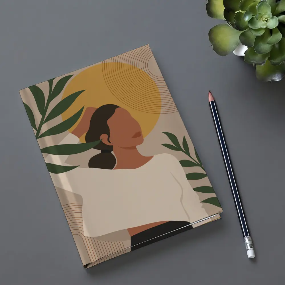 Boho Woman with Tropical Leaves Gold Sun – Notebooks