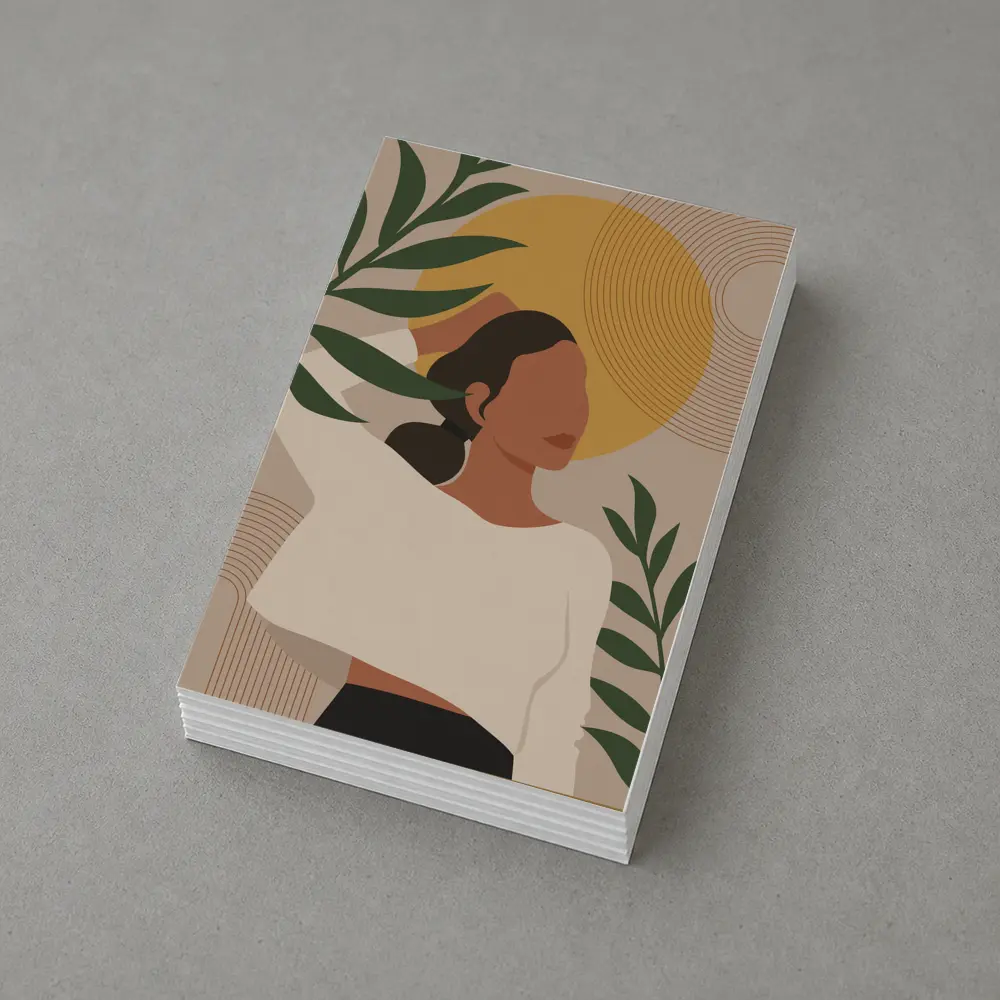 Boho Woman with Tropical Leaves Gold Sun – Postcards