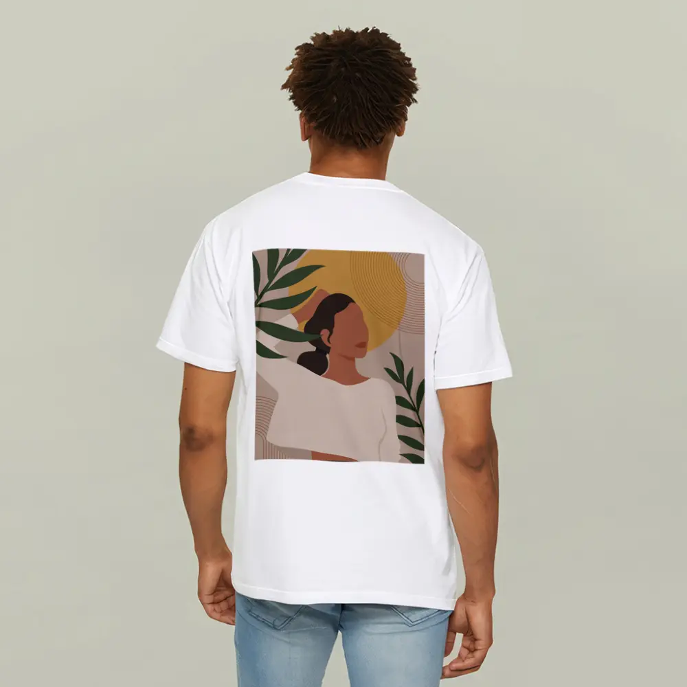 Boho Woman with Tropical Leaves Gold Sun – T-Shirts