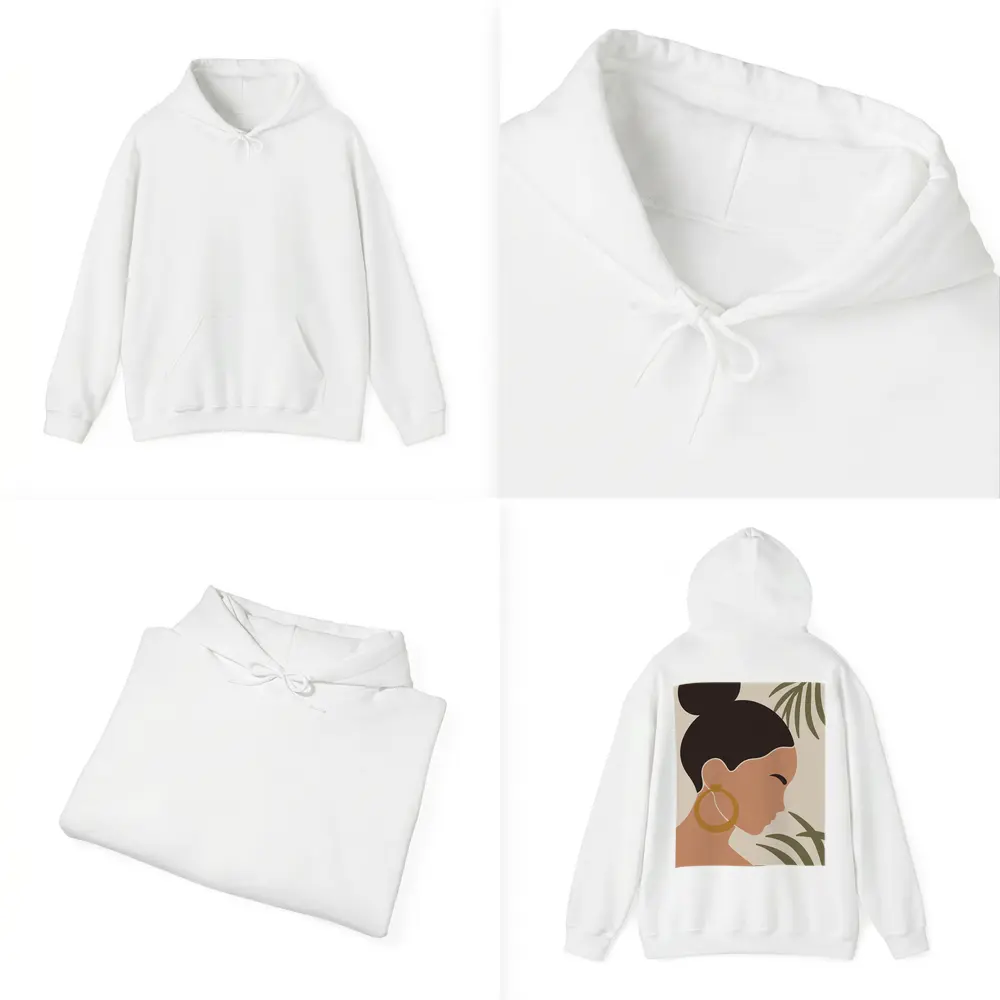 Minimal Woman Portrait Tropical Leaves Boho – Hoodies