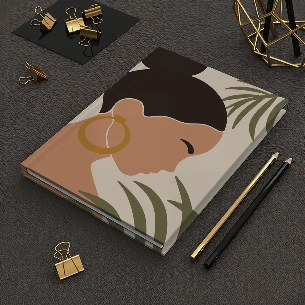 Minimal Woman Portrait Tropical Leaves Boho – Notebooks