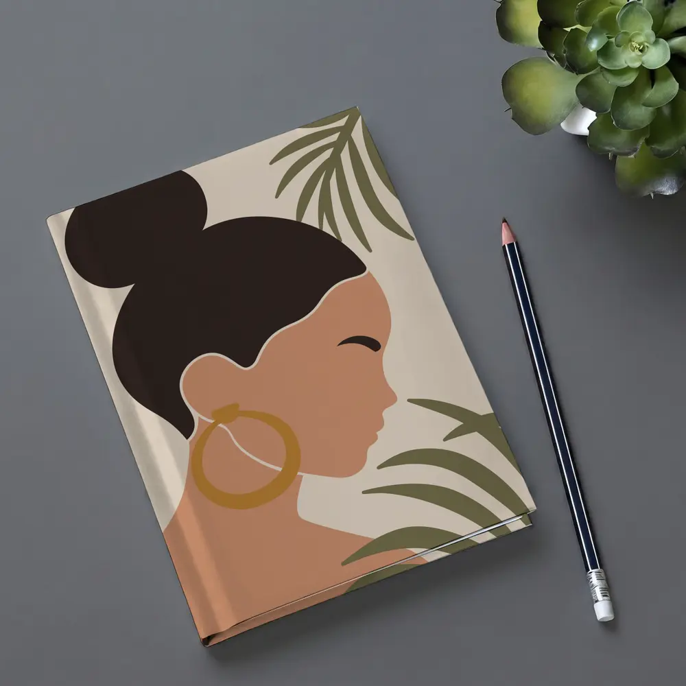 Minimal Woman Portrait Tropical Leaves Boho – Notebooks