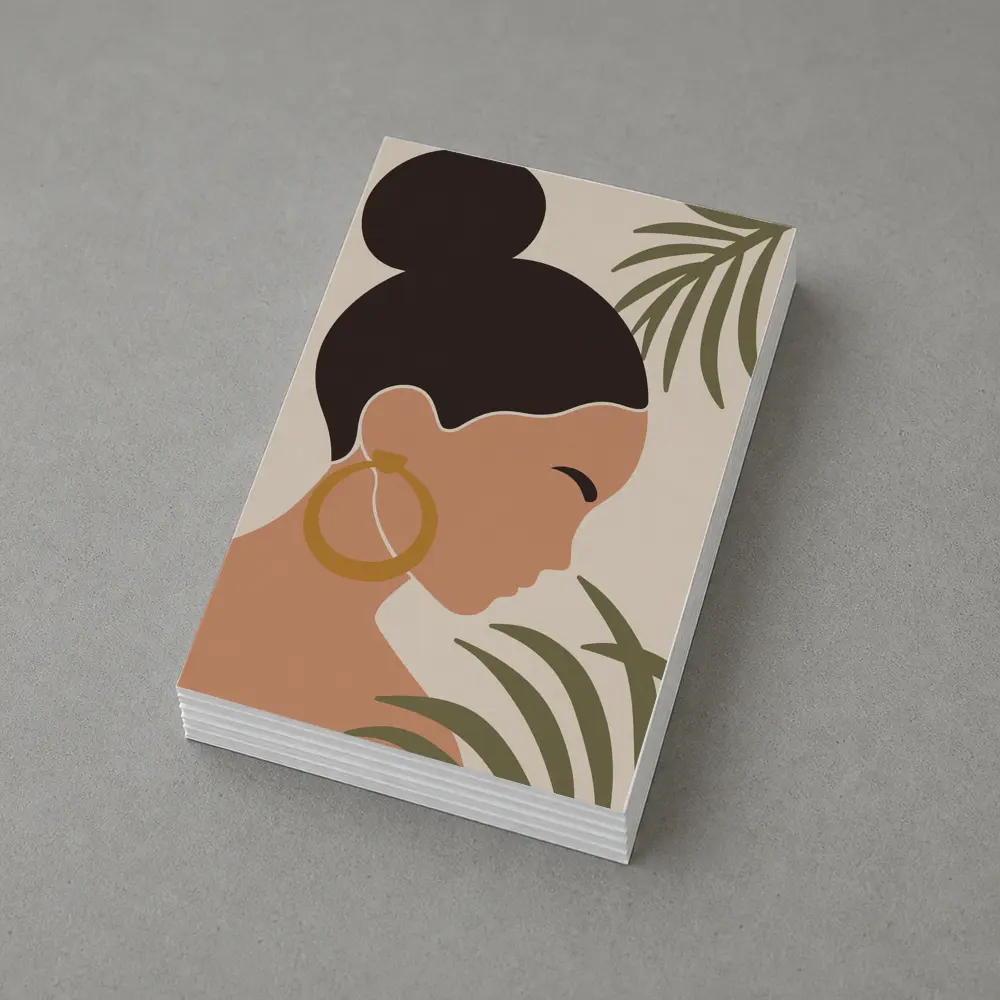 Minimal Woman Portrait Tropical Leaves Boho – Postcards