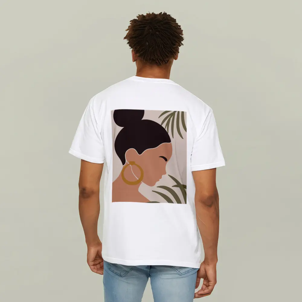 Minimal Woman Portrait Tropical Leaves Boho – T-Shirts