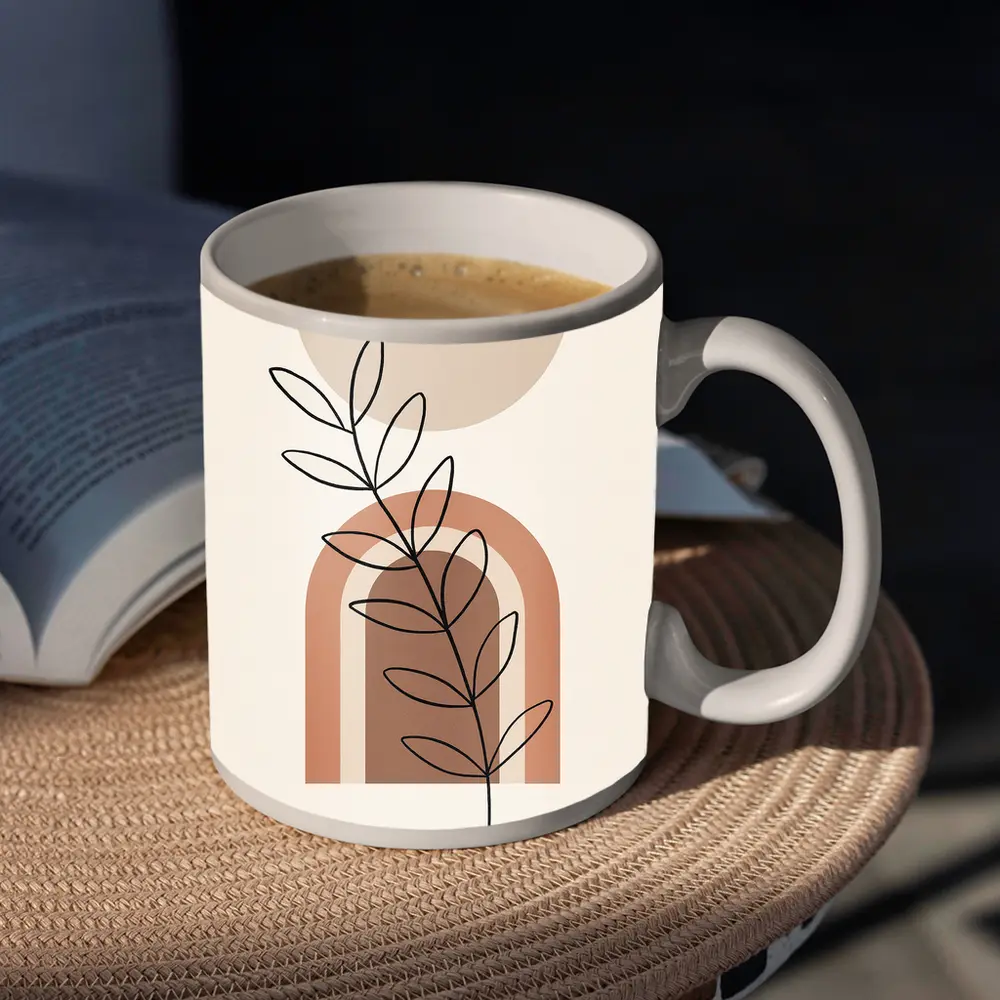 Boho Line Art Leaf Abstract Terracotta Arch – Mugs
