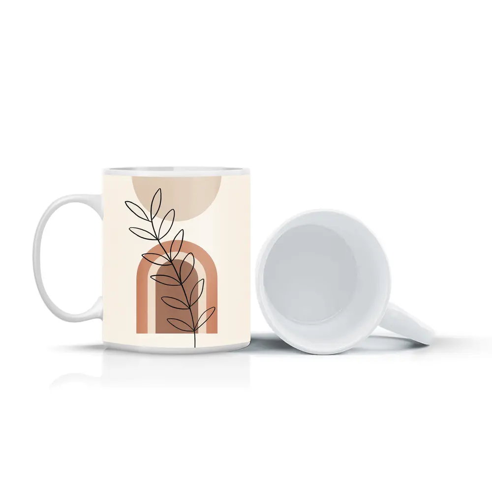 Boho Line Art Leaf Abstract Terracotta Arch – Mugs