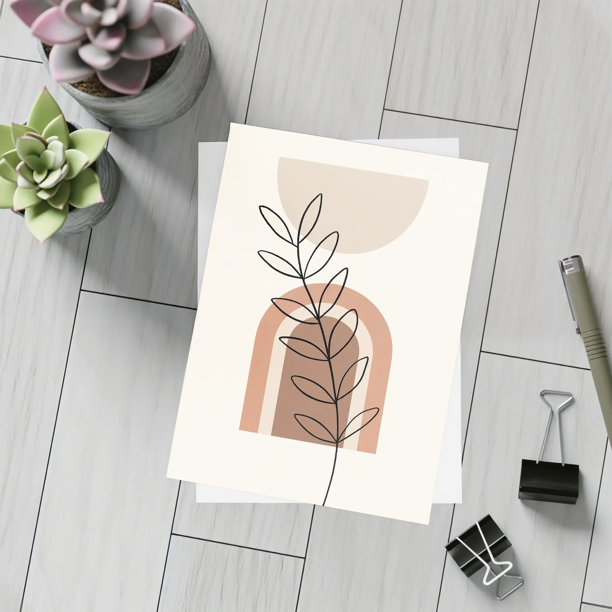 Boho Line Art Leaf Abstract Terracotta Arch – Postcards