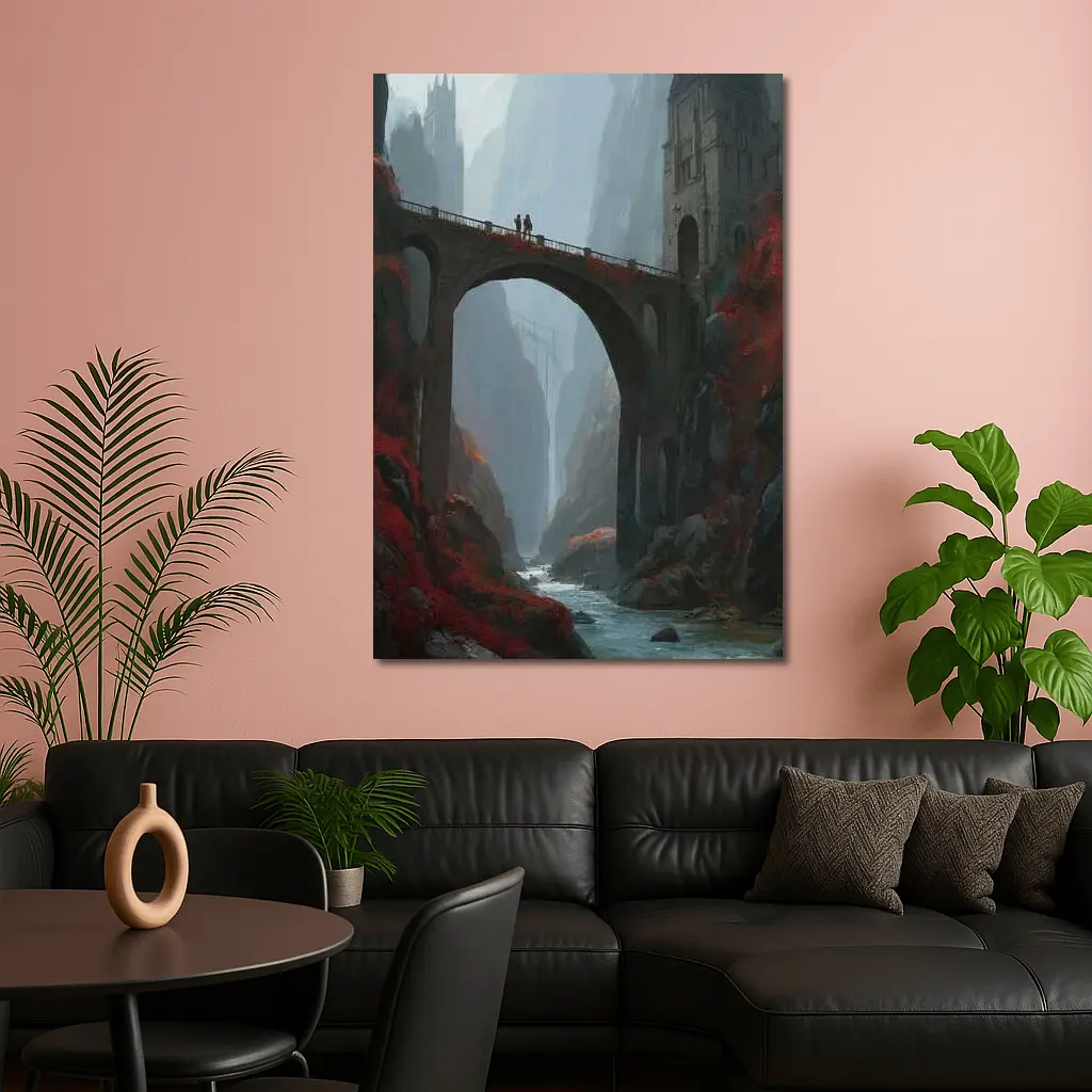 Fantasy Bridge Canyon Castle Dark Art – Wall Art