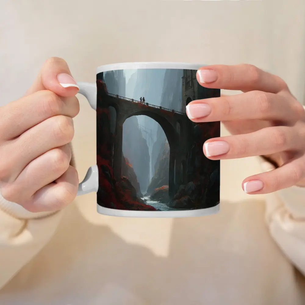 Fantasy Bridge Canyon Castle Dark Art – Mugs