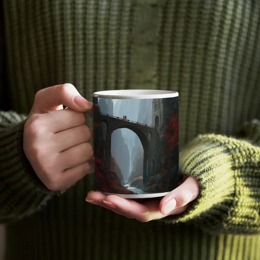 Fantasy Bridge Canyon Castle Dark Art – Mugs