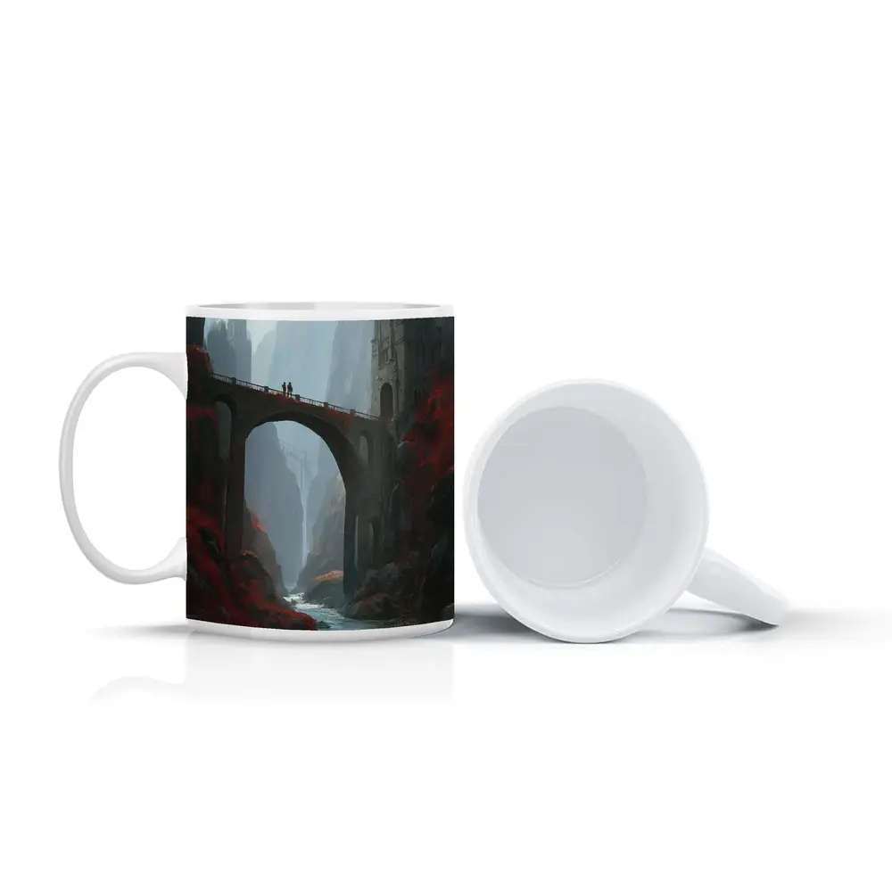 Fantasy Bridge Canyon Castle Dark Art – Mugs
