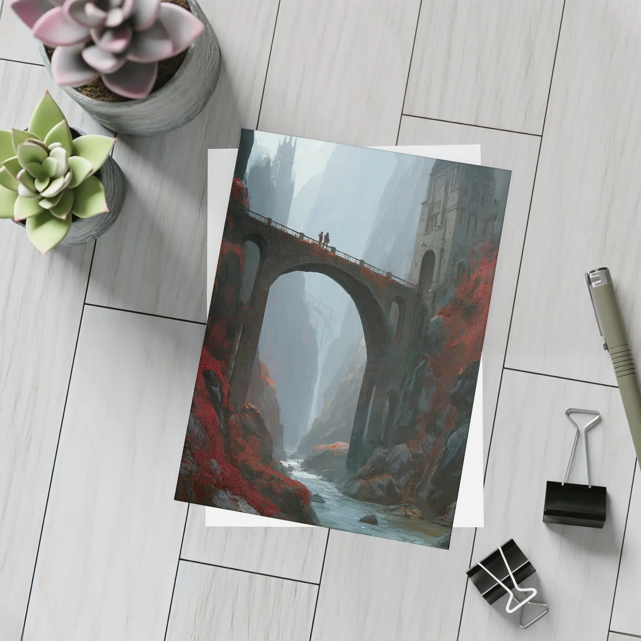 Fantasy Bridge Canyon Castle Dark Art – Postcards
