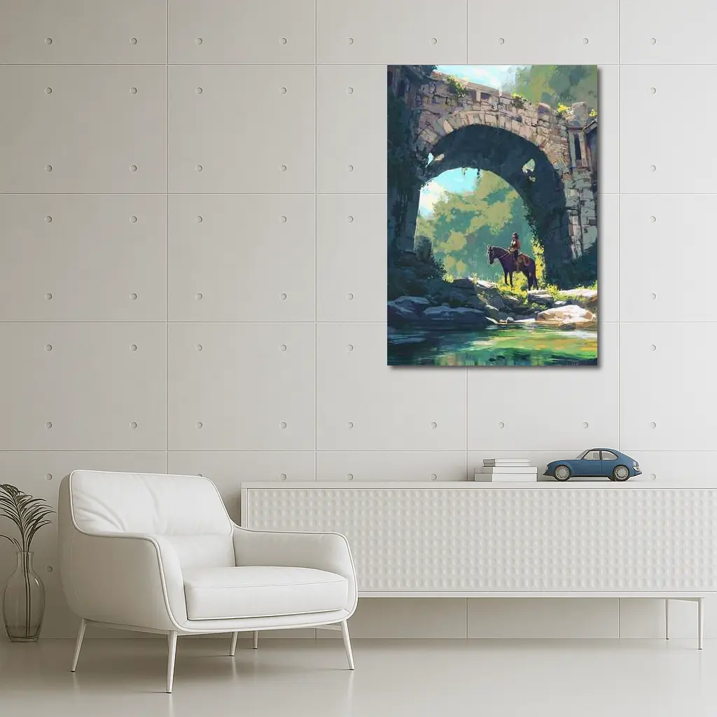 Rider on Horse Under Ancient Stone Arch – Wall Art