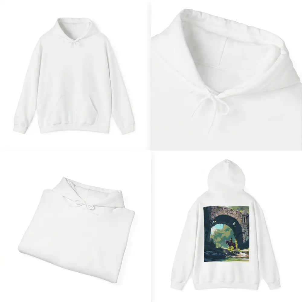 Rider on Horse Under Ancient Stone Arch – Hoodies