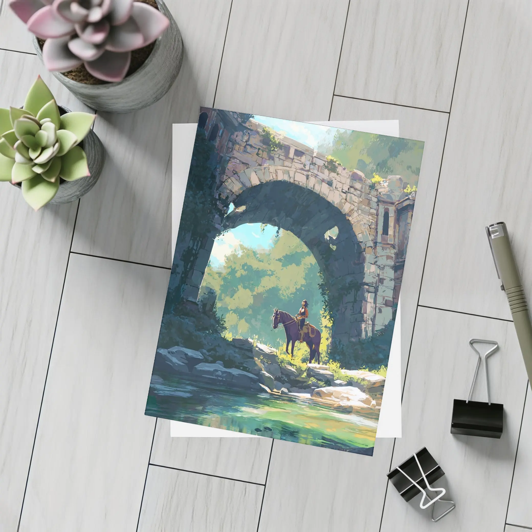 Rider on Horse Under Ancient Stone Arch – Postcards