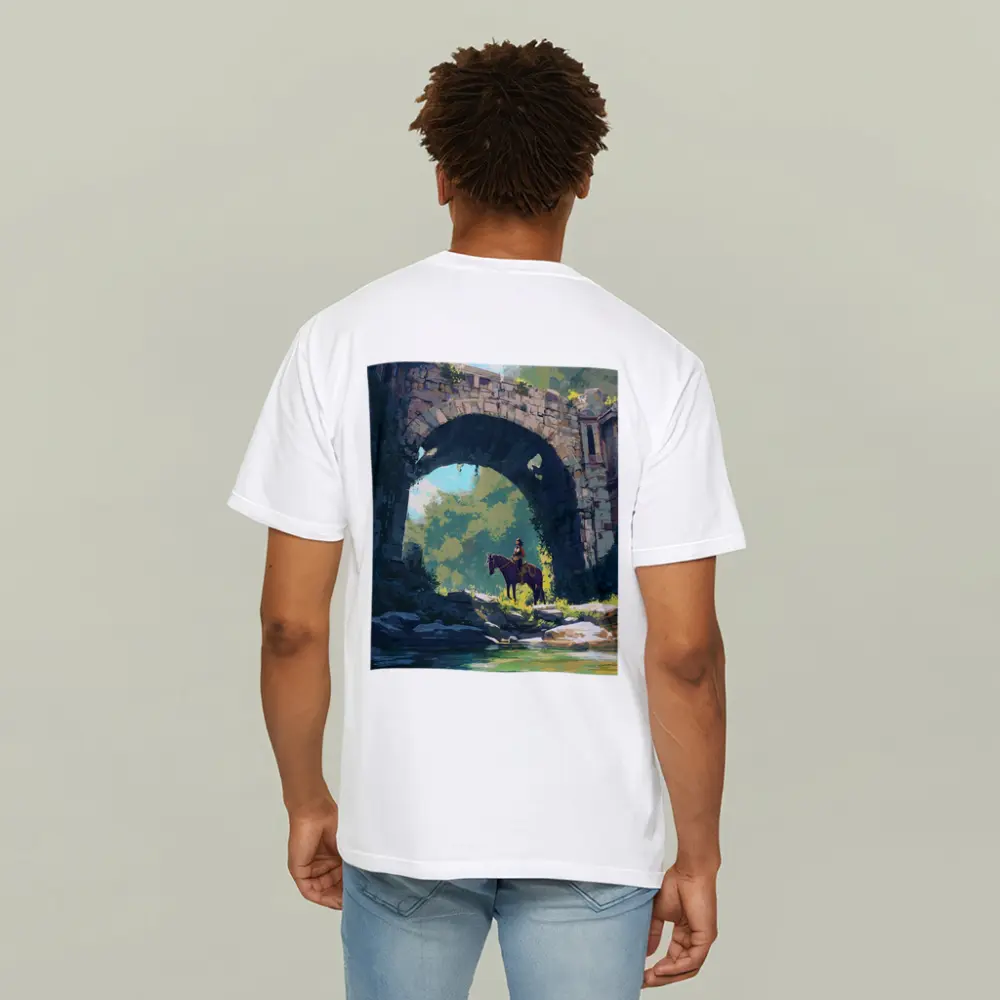 Rider on Horse Under Ancient Stone Arch – T-Shirts