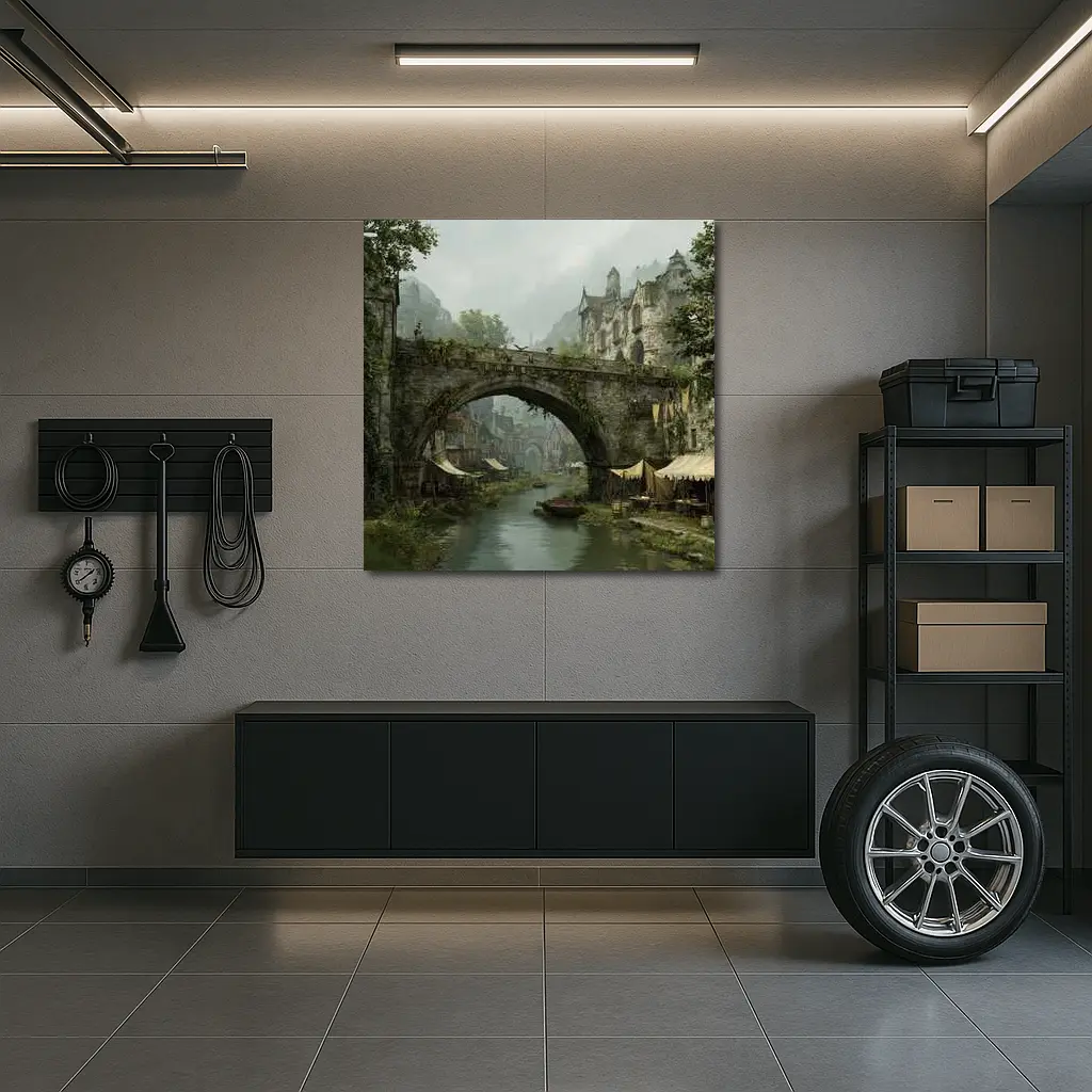 Medieval Fantasy Town Stone Bridge River – Wall Art
