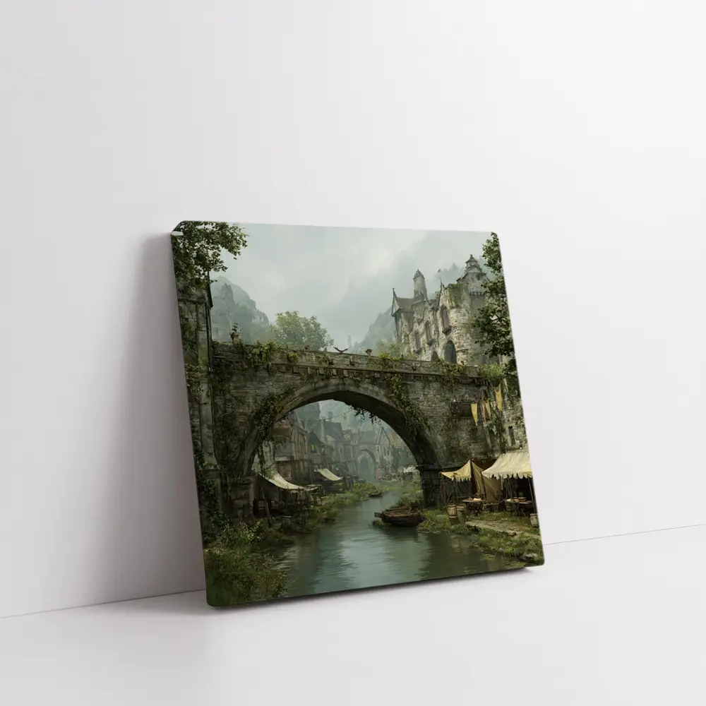 Medieval Fantasy Town Stone Bridge River – Wall Art