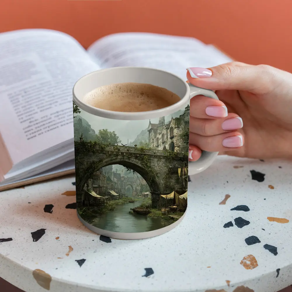 Medieval Fantasy Town Stone Bridge River – Mugs
