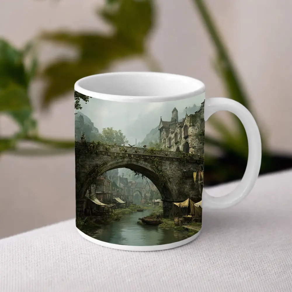 Medieval Fantasy Town Stone Bridge River – Mugs