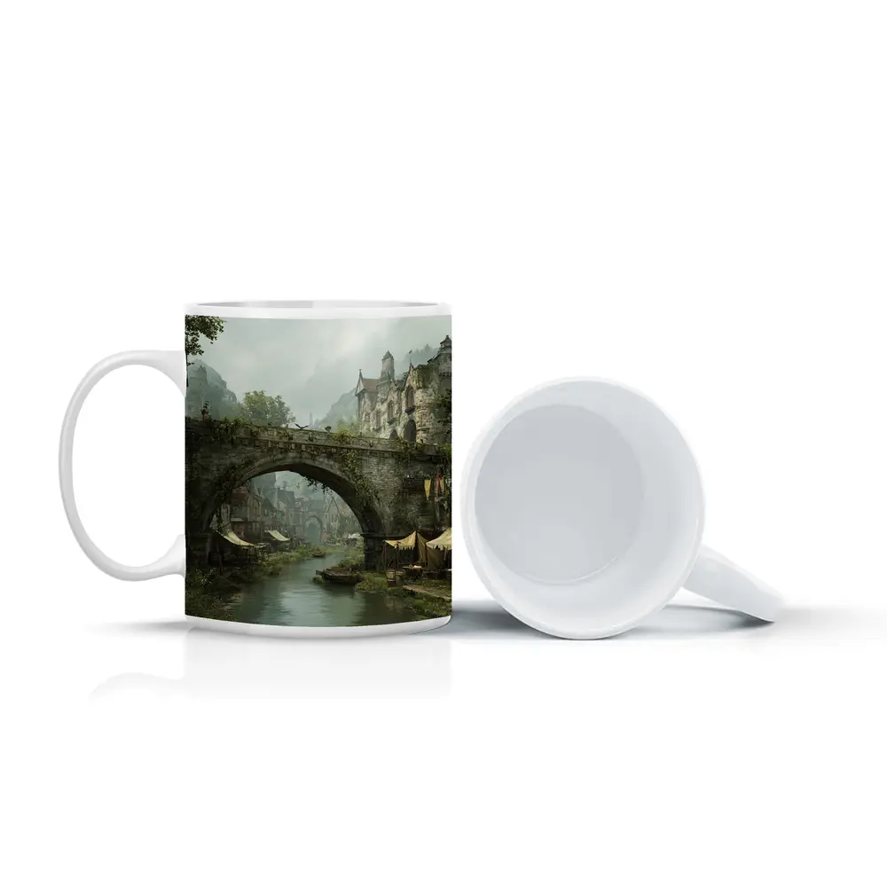 Medieval Fantasy Town Stone Bridge River – Mugs