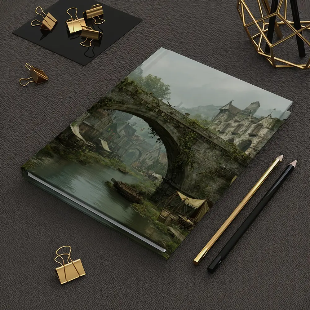 Medieval Fantasy Town Stone Bridge River – Notebooks