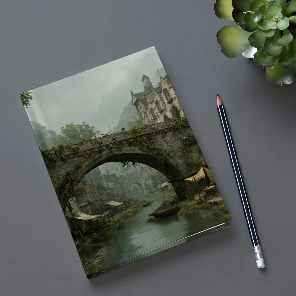 Medieval Fantasy Town Stone Bridge River – Notebooks