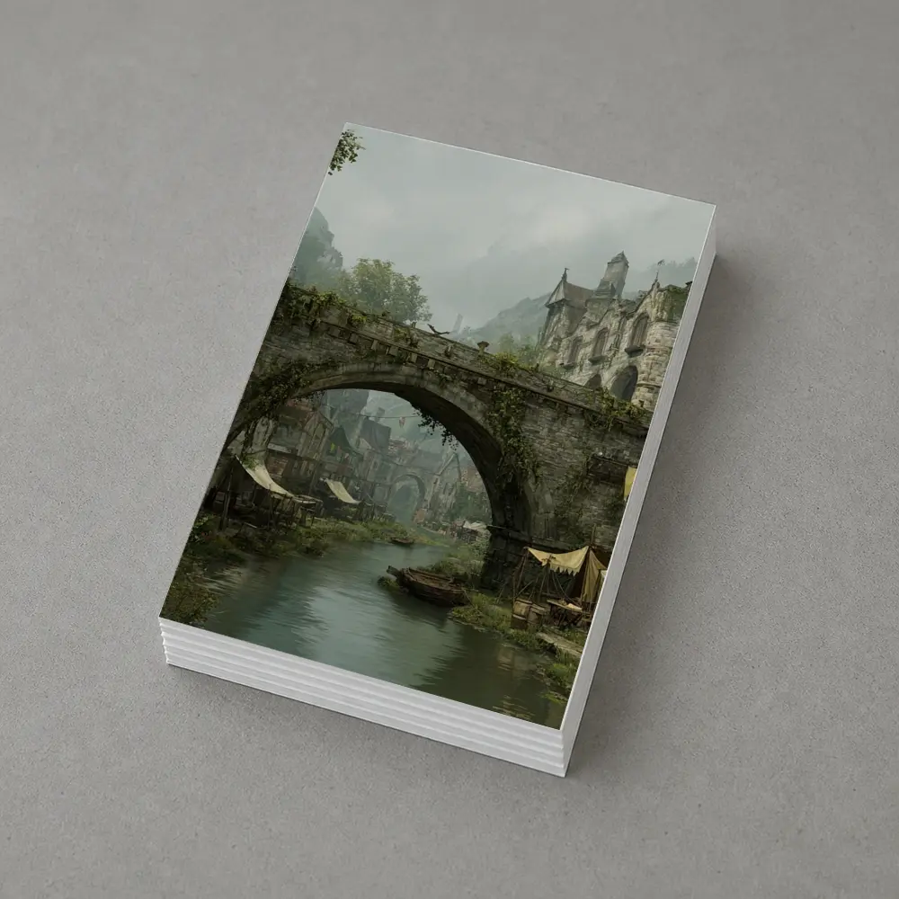 Medieval Fantasy Town Stone Bridge River – Postcards