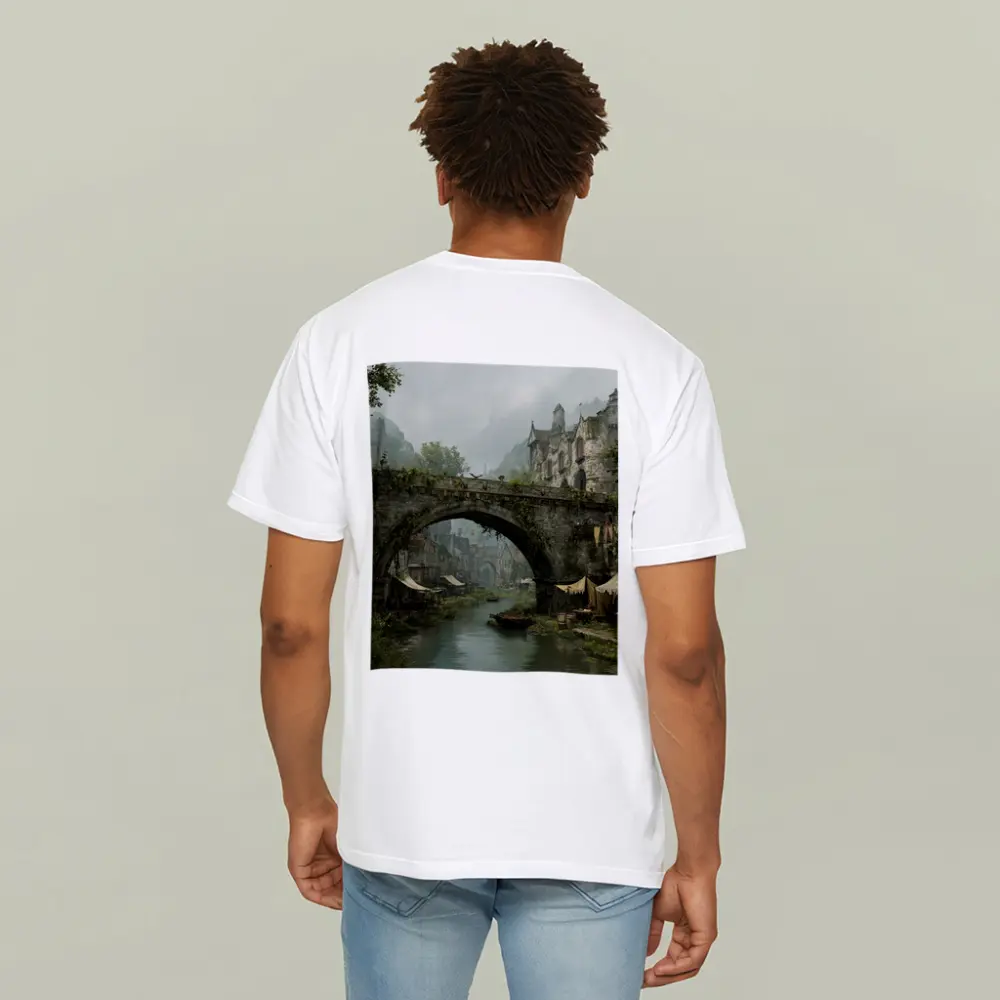 Medieval Fantasy Town Stone Bridge River – T-Shirts
