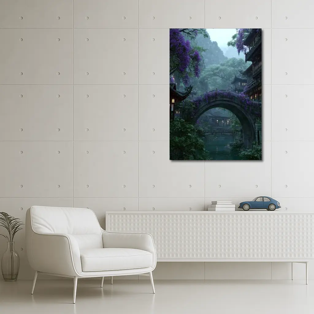 Ancient Stone Bridge Wisteria Chinese Village – Wall Art