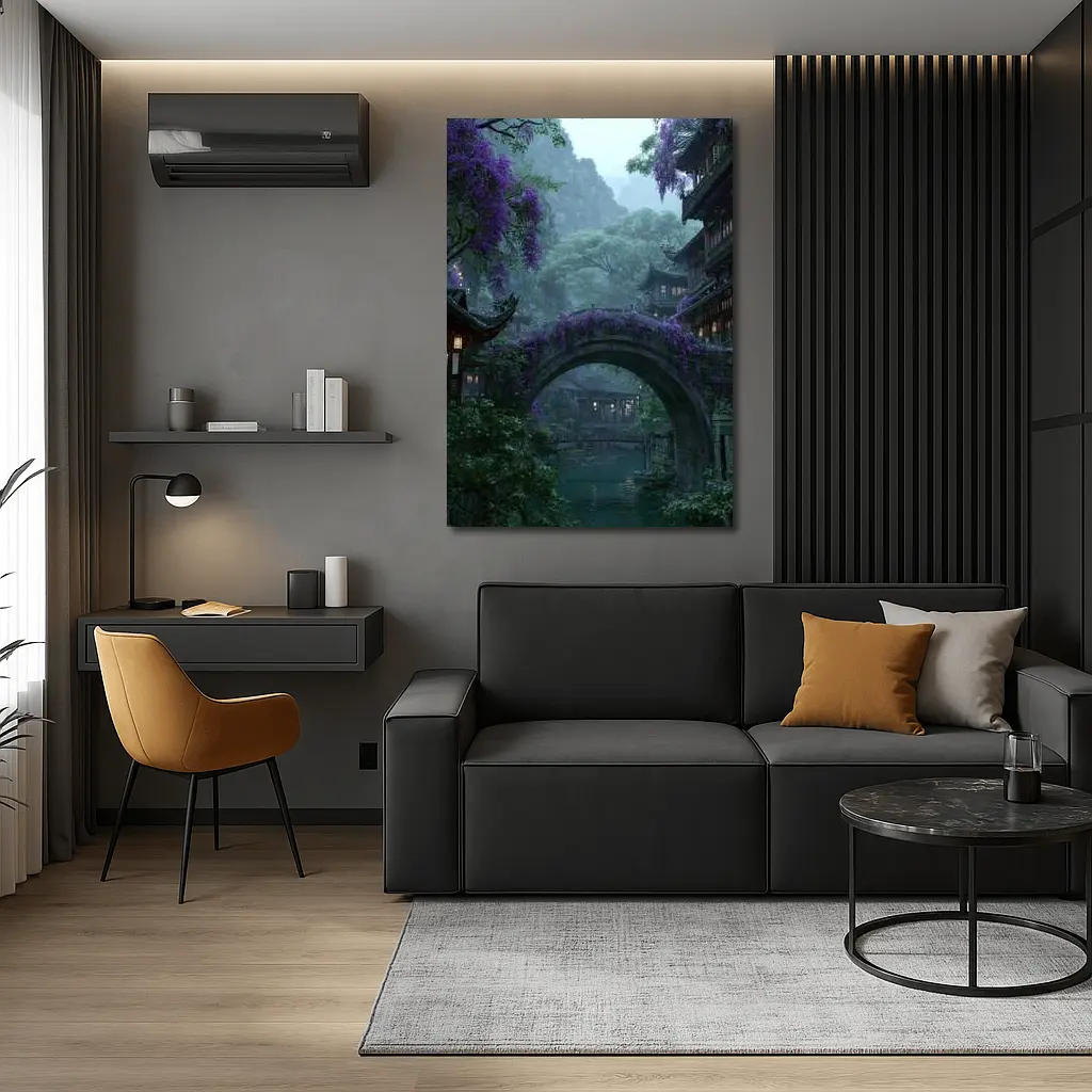 Ancient Stone Bridge Wisteria Chinese Village – Wall Art