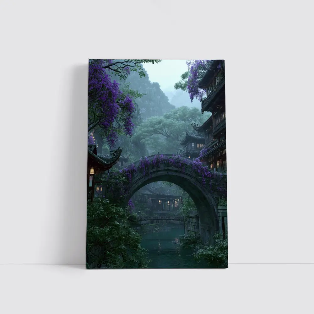 Ancient Stone Bridge Wisteria Chinese Village – Wall Art