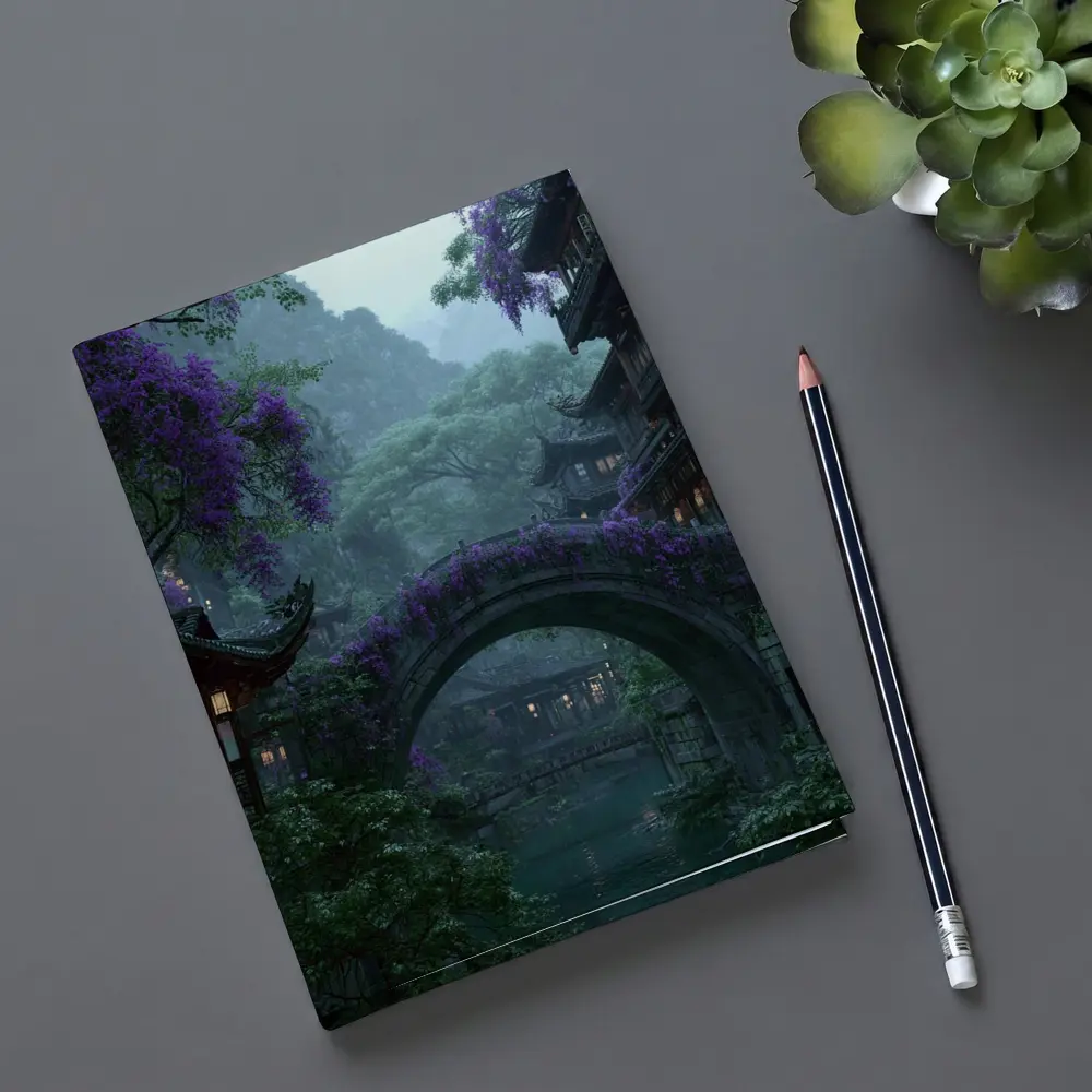 Ancient Stone Bridge Wisteria Chinese Village – Notebooks