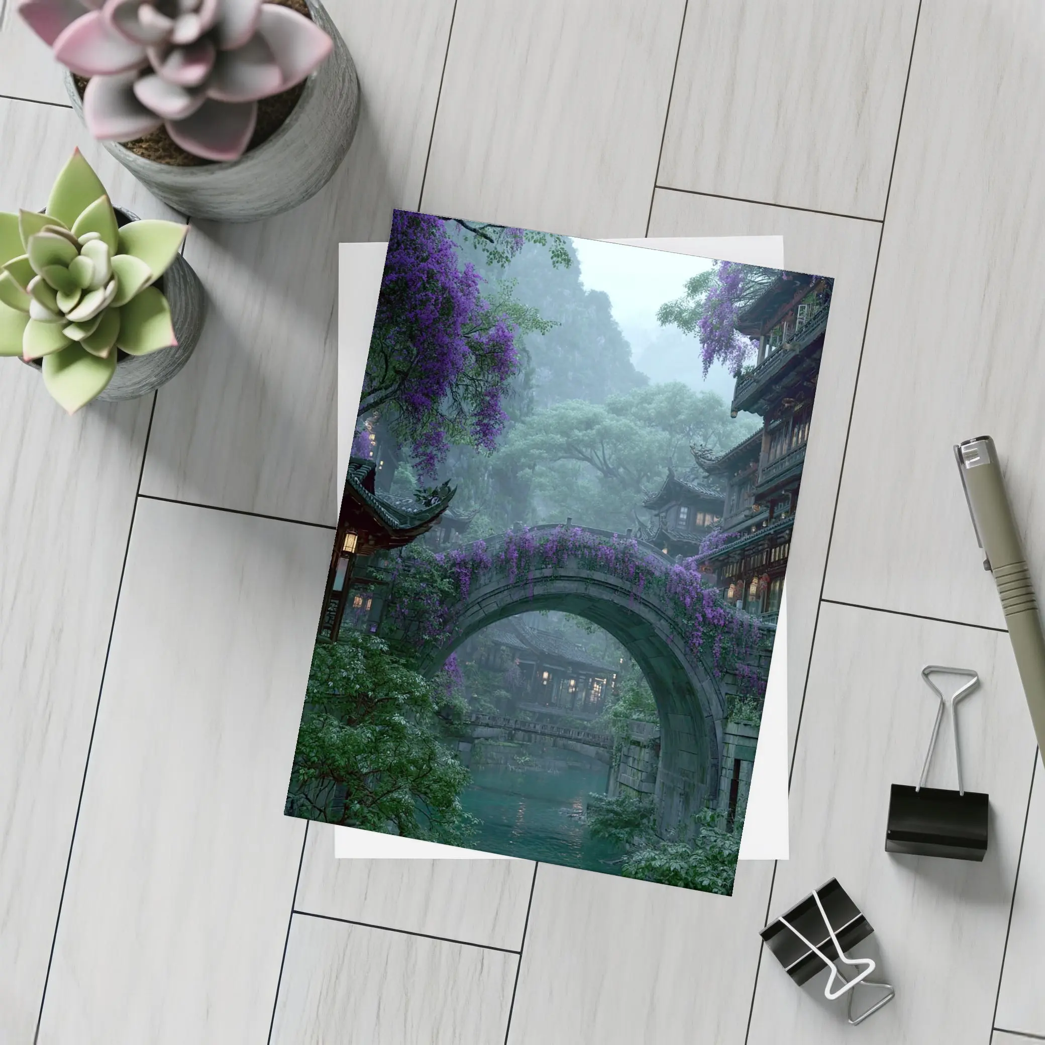 Ancient Stone Bridge Wisteria Chinese Village – Postcards