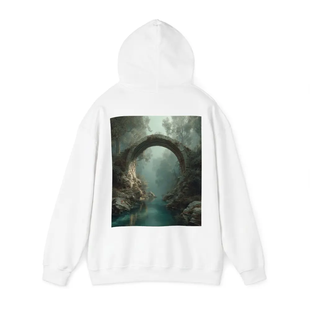 Ancient Stone Arch Bridge Misty Forest River – Hoodies