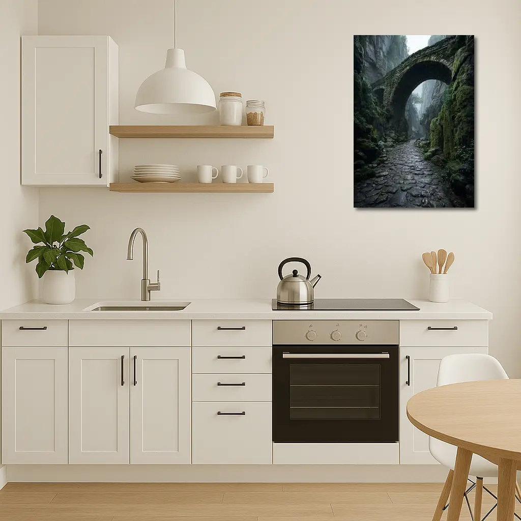 Ancient Stone Bridge Misty Canyon Path – Wall Art