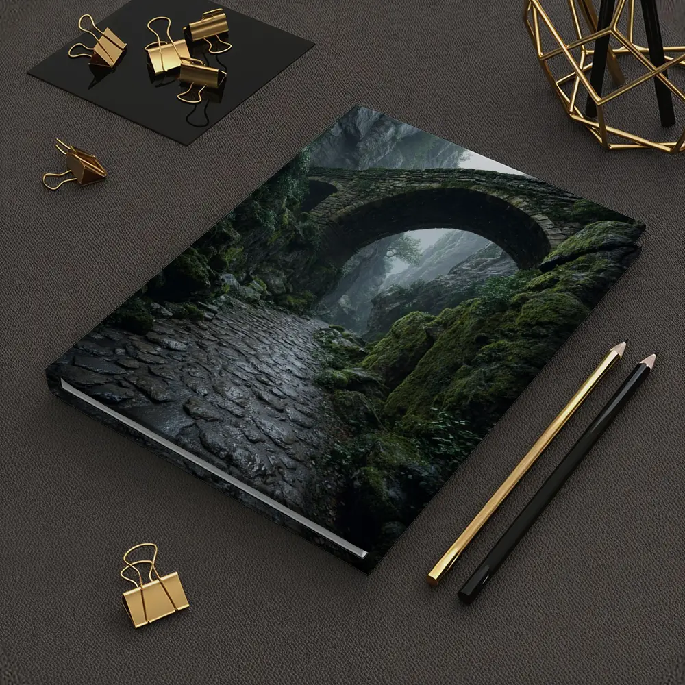 Ancient Stone Bridge Misty Canyon Path – Notebooks