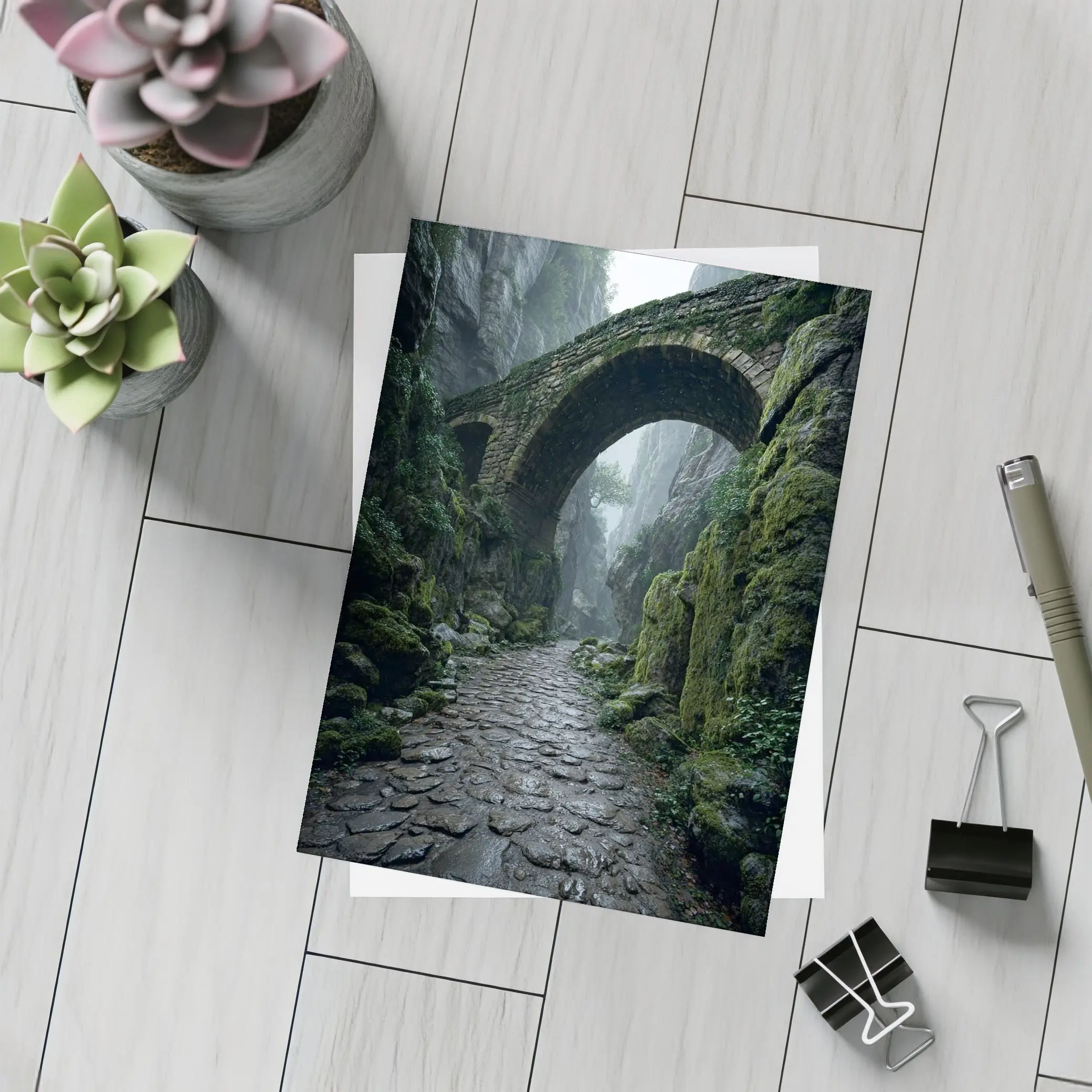 Ancient Stone Bridge Misty Canyon Path – Postcards