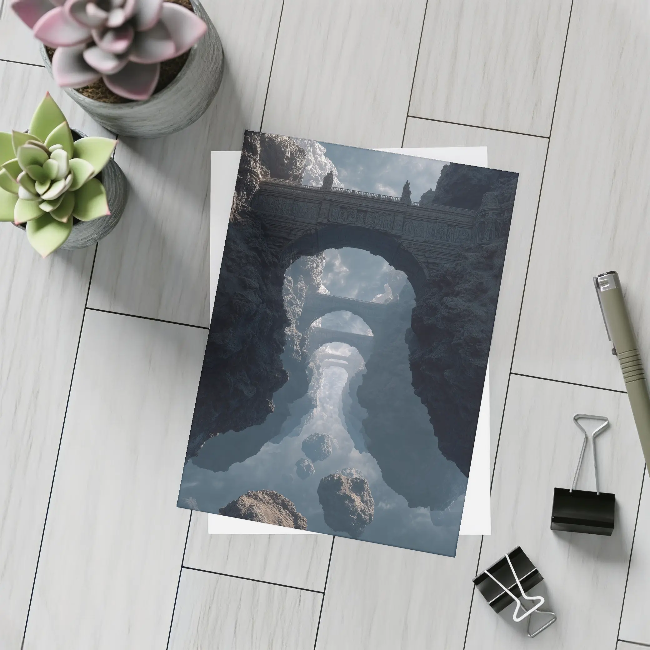 Surreal Stone Bridges Floating in Clouds – Postcards