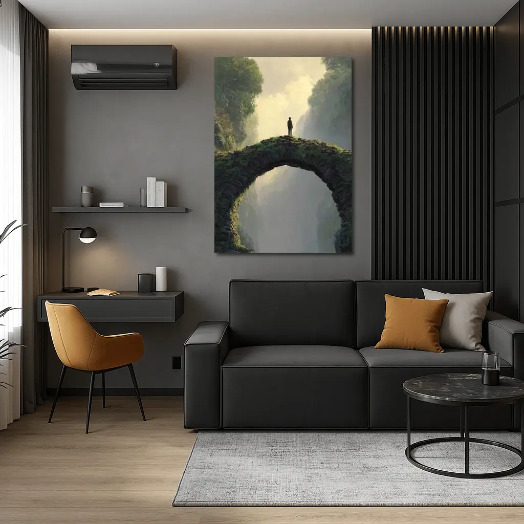 Lone Figure Standing on Ancient Stone Bridge – Wall Art
