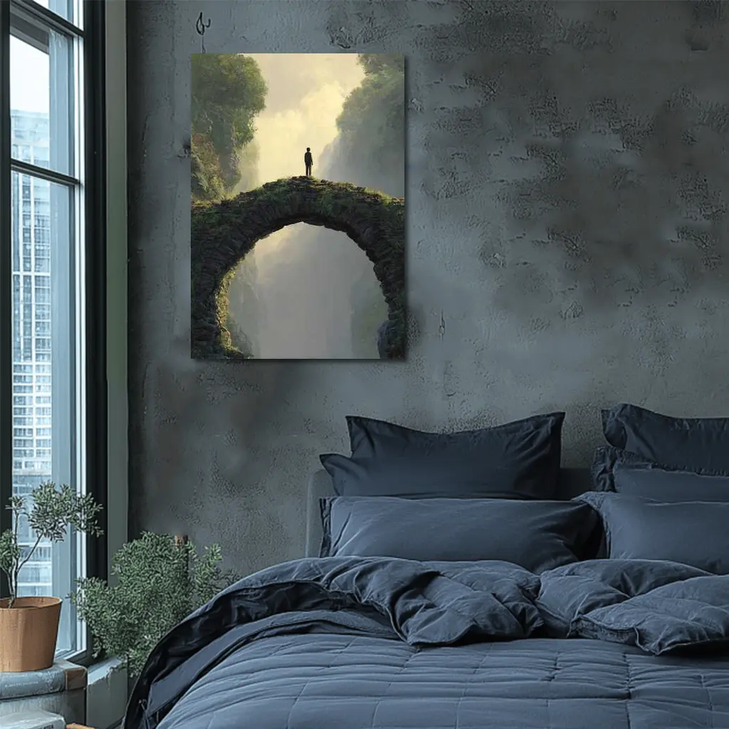 Lone Figure Standing on Ancient Stone Bridge – Wall Art
