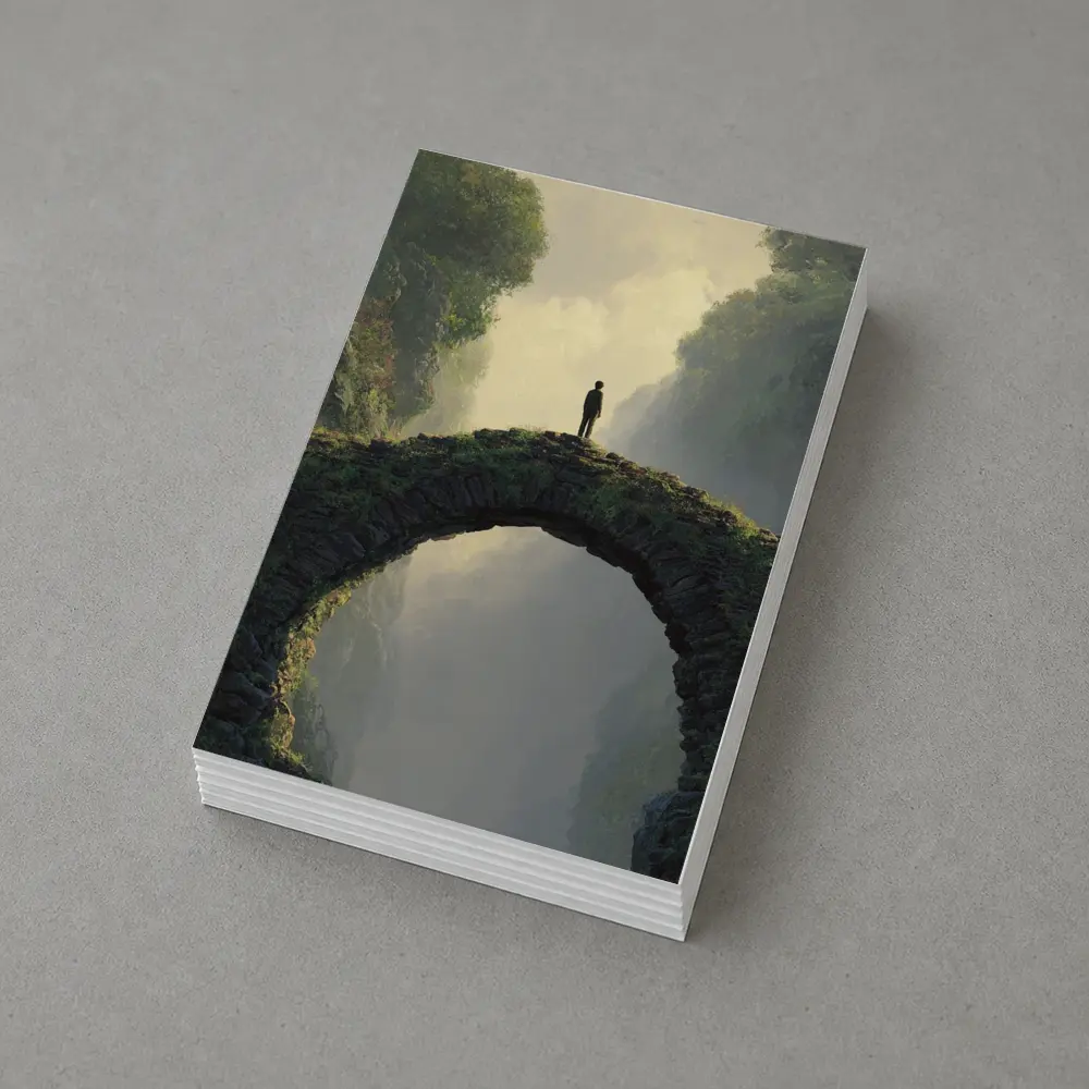 Lone Figure Standing on Ancient Stone Bridge – Postcards