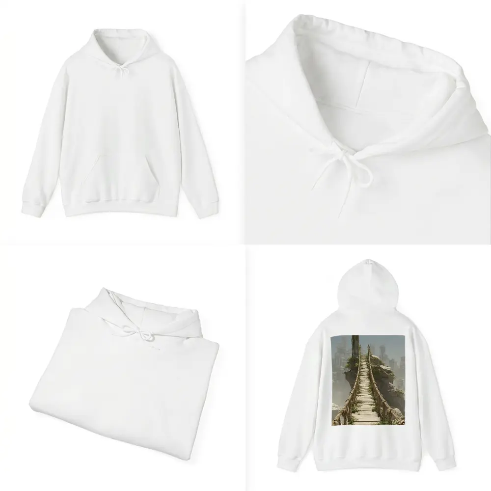 Rope Bridge Ruins Overgrown Post Apocalyptic City – Hoodies