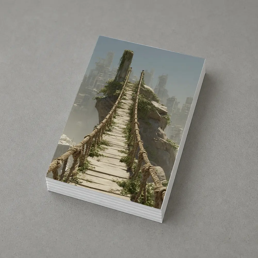 Rope Bridge Ruins Overgrown Post Apocalyptic City – Postcards