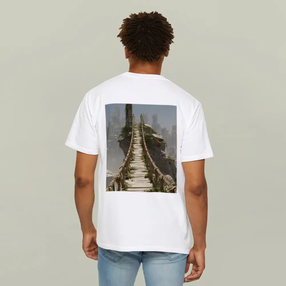 Rope Bridge Ruins Overgrown Post Apocalyptic City – T-Shirts