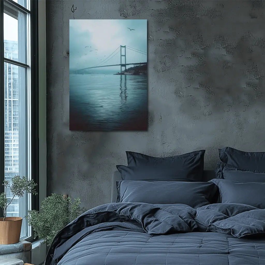 Bosphorus Bridge Istanbul Misty Blue Sky – Wall Art