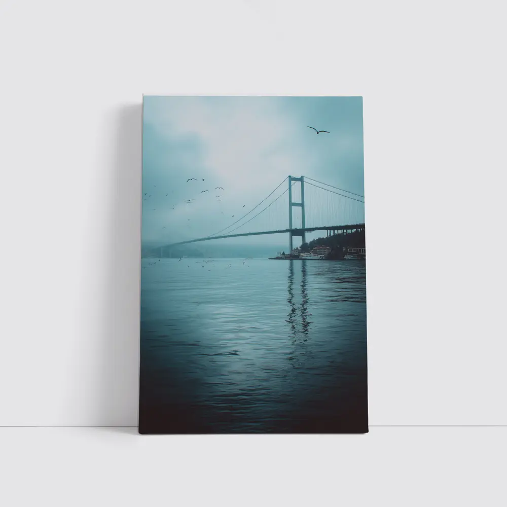 Bosphorus Bridge Istanbul Misty Blue Sky – Wall Art