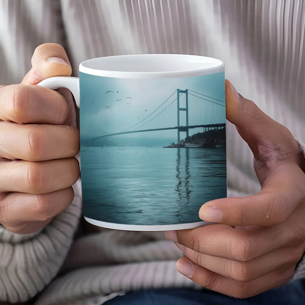 Bosphorus Bridge Istanbul Misty Blue Sky – Mugs